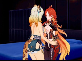 Xilonen x Mavuika Fingering and Boob Grabbing (Genshin Yuri Hentai)