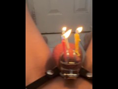 Celebrating 1k total views with candles in cage - Screenshot 3 of 16 - Chastity