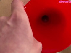 I peed inside my dirty and obedient slut's gaping asshole through a funnel