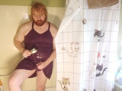 Soaking Wet Sissy Femboy Shower Bath Dancing in Sexy Active wear Panties Wet HD Long Cock Dick Slut