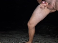 Masturbating in the woods at night
