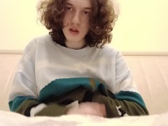 Trans-girl Stesha masturbates her clitoris and ass right on her bed