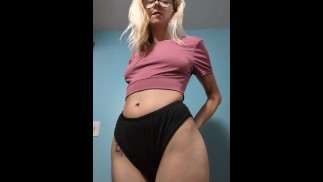 Rubbing my breasts all over in this cute pink top and daddy panties