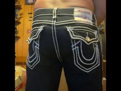 Desperate after work toilet piss #2  + a long fart in rope stitch jeans