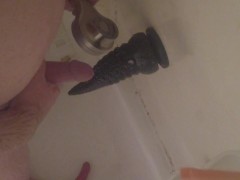 Submissive Femboy Stokes Bad Dragon sex toy in Bath Sexy Hand job Simulation HD POV Hot Sub Foxy Peg