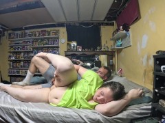 waking up stepbro for a late night fuck and huge creampie 2 angles