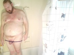 Submissve ABDL Sissy Sub Teases Cock in the Shower Edging Dick HD POV Ass Play Toys Strip Dance Wet