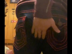 Desperate Sunday evening toilet piss + bonus big farts in Batman pj pants and sexy red stitch jeans