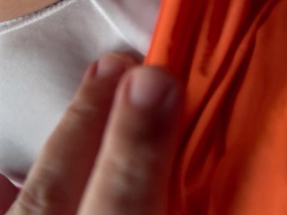 Driving to the Gym and Pre-cumming in my Roommates DIRTY WHITE PANTIES!