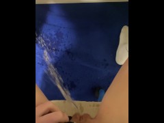 Teen girl studying for college desperate to piss, so she pees on the carpet!
