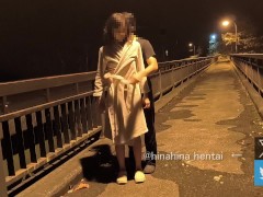 【野外露出】車がびゅんびゅん通るから夜でも恥ずかしい💦　でも野外で全裸は気持ちいい♪ - Screenshot 1 of 16 - ひな