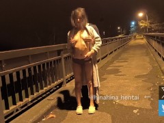 【野外露出】車がびゅんびゅん通るから夜でも恥ずかしい💦　でも野外で全裸は気持ちいい♪ - Screenshot 7 of 16 - 野外