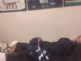 Amateur cum in full Hockey gear after training
