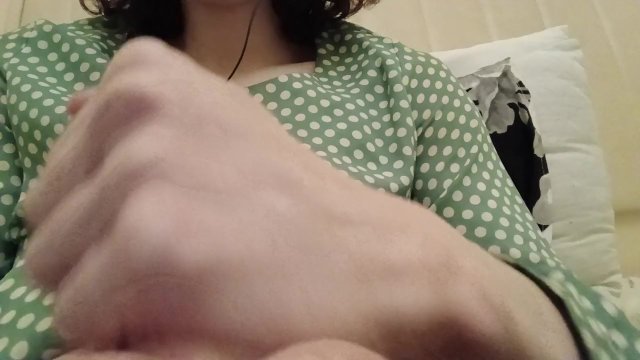 Trans-girl Stesha masturbates her small clit and pokes it at the camera