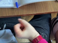 At COLLEGE Handjob to a CLASSMATE Under the Table during the physics class (lecture) - Screenshot 14 of 16 - Under The Table