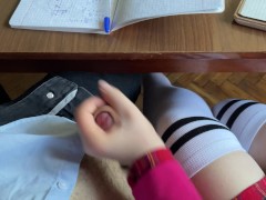 At COLLEGE Handjob to a CLASSMATE Under the Table during the physics class (lecture) - Screenshot 15 of 16 - Cumshot