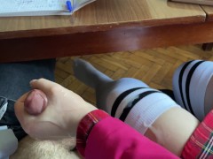At COLLEGE Handjob to a CLASSMATE Under the Table during the physics class (lecture) - Screenshot 16 of 16 - Public