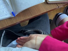 At COLLEGE Handjob to a CLASSMATE Under the Table during the physics class (lecture) - Screenshot 4 of 16 - Under The Table