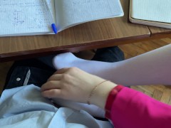 At COLLEGE Handjob to a CLASSMATE Under the Table during the physics class (lecture) - Screenshot 7 of 16 - Handjob