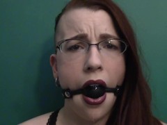 Dark Lipstick Ballgag Drooling with Intense Eye Contact