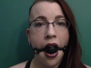 Dark Lipstick Ballgag Drooling with Intense Eye Contact