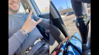 Public Road Show—Rubbing My Big Cowboy Cock in Tight Leather Pants as Traffic Passes By