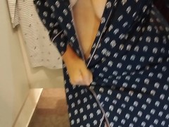Amateur wife tries on clothes naked in the fitting room. Latina hairy pussy, big ass, big tits.