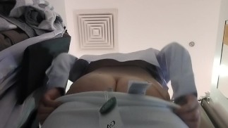 Sexy mom tries on clothes naked. Amateur wife tries on clothes naked.
