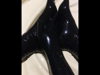 Playing with my Shiny Latex Toe Socks