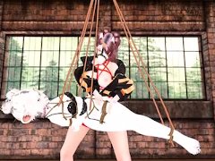 Beautiful furry sissy is bound and fucked by a dickgirl in a BDSM room