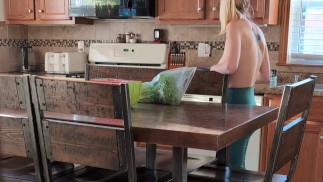 Preparing Food to Cook Topless In the Kitchen