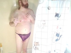 Sissy Little Submissive doing sub things Dancing and Edging small cock in Shower Dreams of being peg