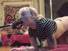 kawaii small tits blonde tatted bimbo gives blowjob to fuck machine
