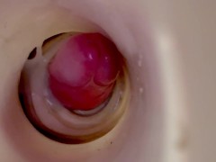 Cumming 2 times in a row deep in fucktoy - camera inside view - close up creampie