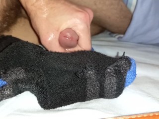 Twink Cumming a Big Load onto some Sports Socks after Gym