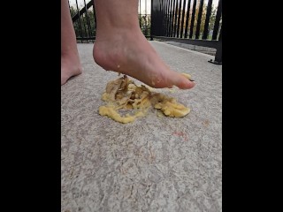 Erotically Crushing a Banana with my Cute Bare Feet outside
