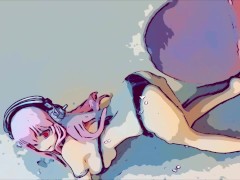 Elizabeth Anime gets her back and bikini covered in cum - comic style