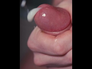 Cumshot by Handjob in Honey, Sticky Cumshot Close up Penis