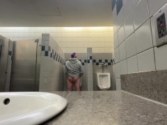 Dared to take pants off and piss at urinal