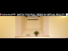 Solo mature woman with huge tits Cynthia Vellons plays with a glass dildo in VR.
