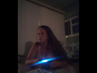 Filming Thick White Girl whose Panties get Wet and she Gets Horny while she Plays Video Games