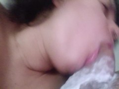 CLOSE UP all smeared with lust, this bitch fucks the dick very horny until she eats sperm