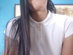 Sensual schoolgirl in a blue skirt is beautiful and likes to fuck very well