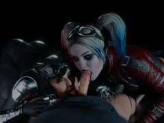 Double Blowjob with Harley Quinn and Catwoman (DC comics parody)