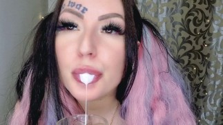 Cocktail of spit and ice cream for fetishists. Spit fetish