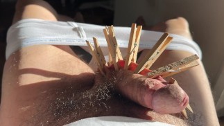 Clothespin on genitals, ejaculated prematurely