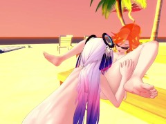 3D Mavuika and Sitlali play with each other's pussies on the beach and fuck in a scissor position