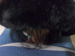 Preview- Cheating wife blow her husband friend while waring a hot jumpsuit and a fur hooded downjack