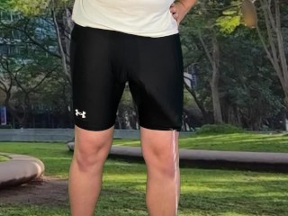 Monster Cock Cyclist Public Dick Flash Cum in Tight Pants