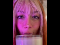 Puppygirl Peach licks up her milkies